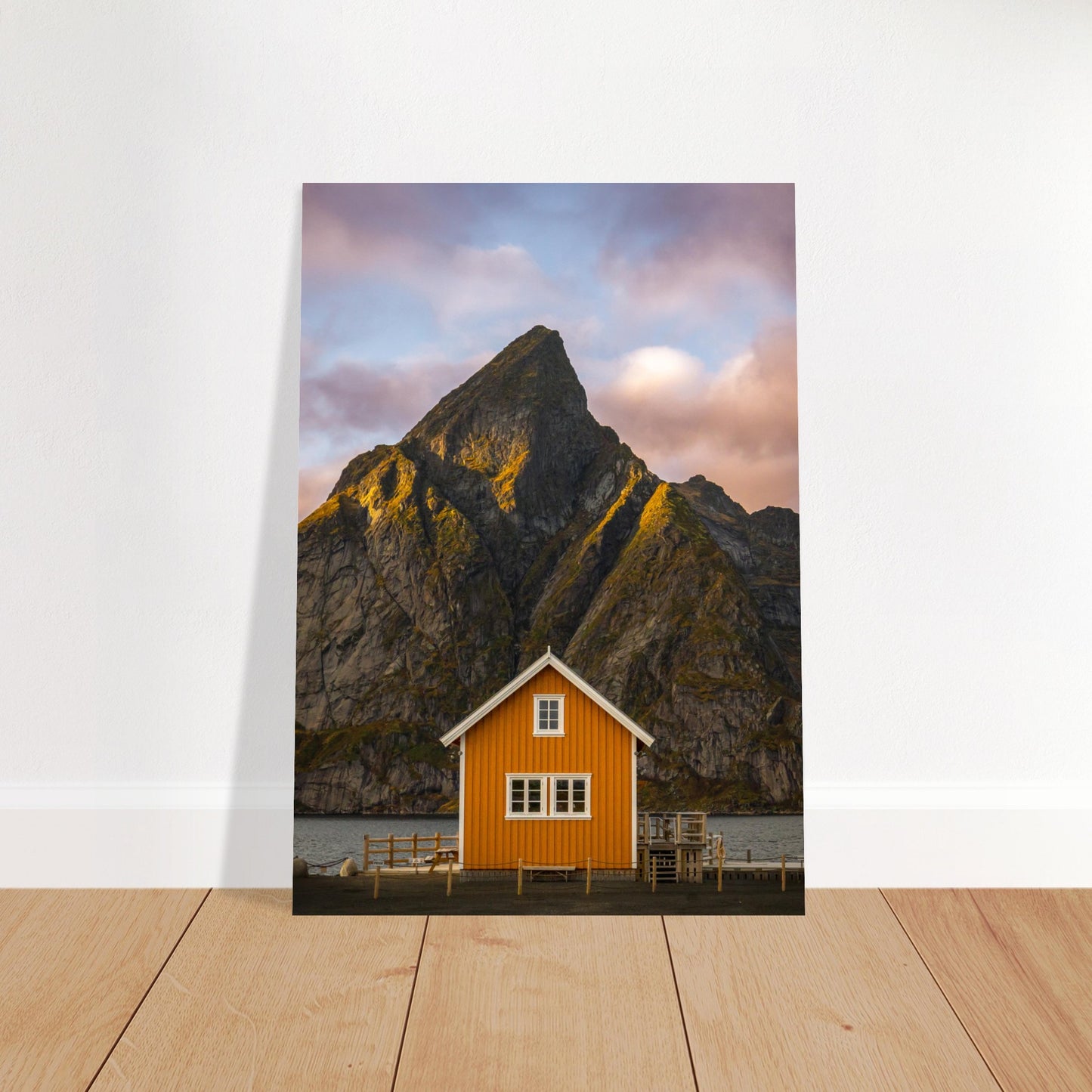 Sakrisøy, Lofoten - Red House and Olstind Mountain - Norwegian landscape photography