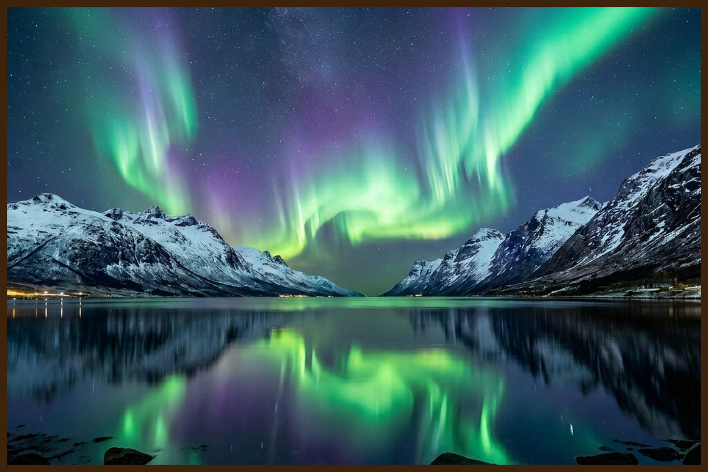 Aurora Over Norwegian Fjord - AI Generated Norway Art - Norway wall art print