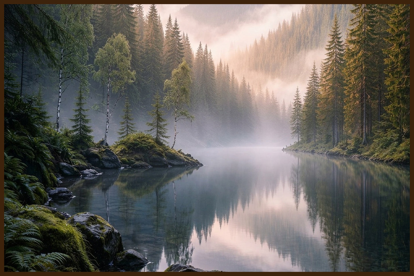 Misty Forest Lake - AI Generated Norway Art - Norway wall art print