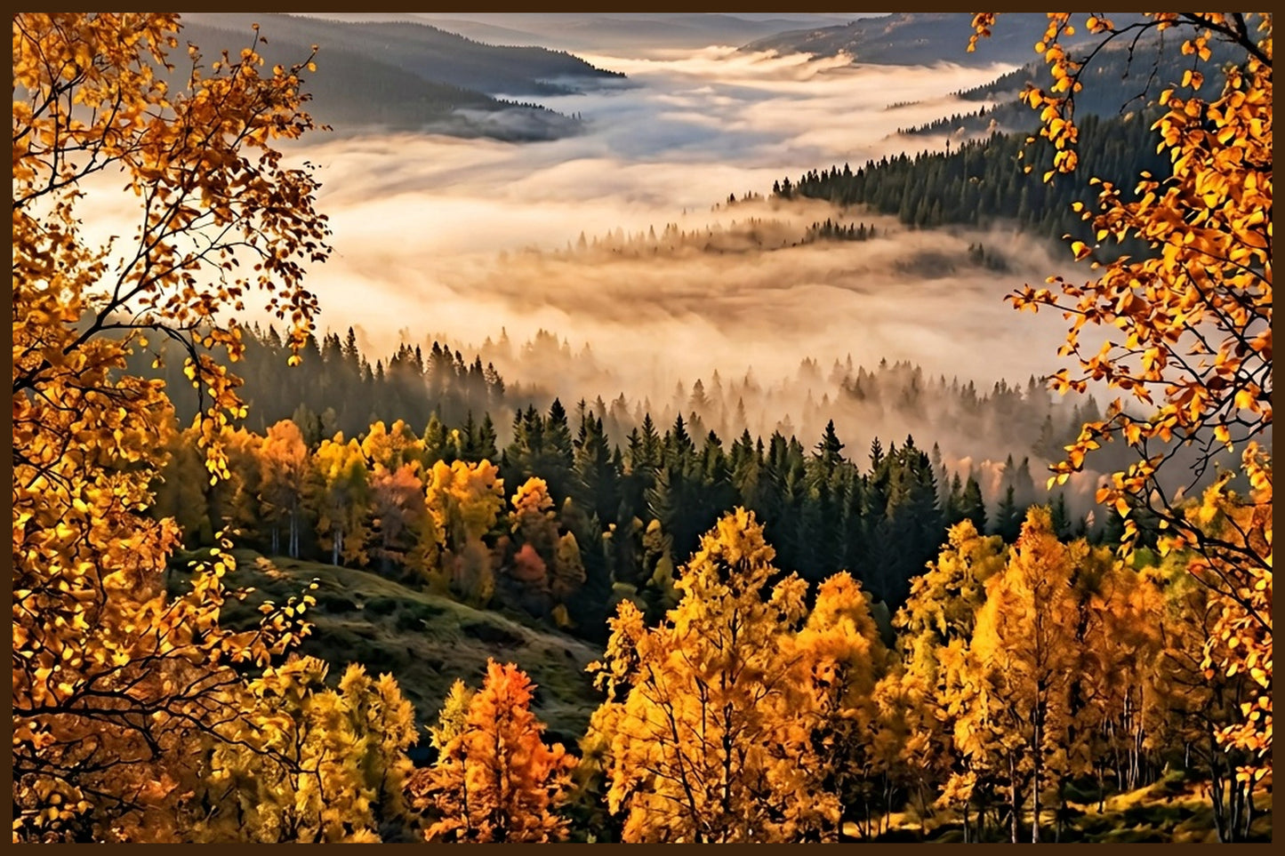 Misty Forest Panorama II - Norwegian Forest AI Art Print - Norway wall art print