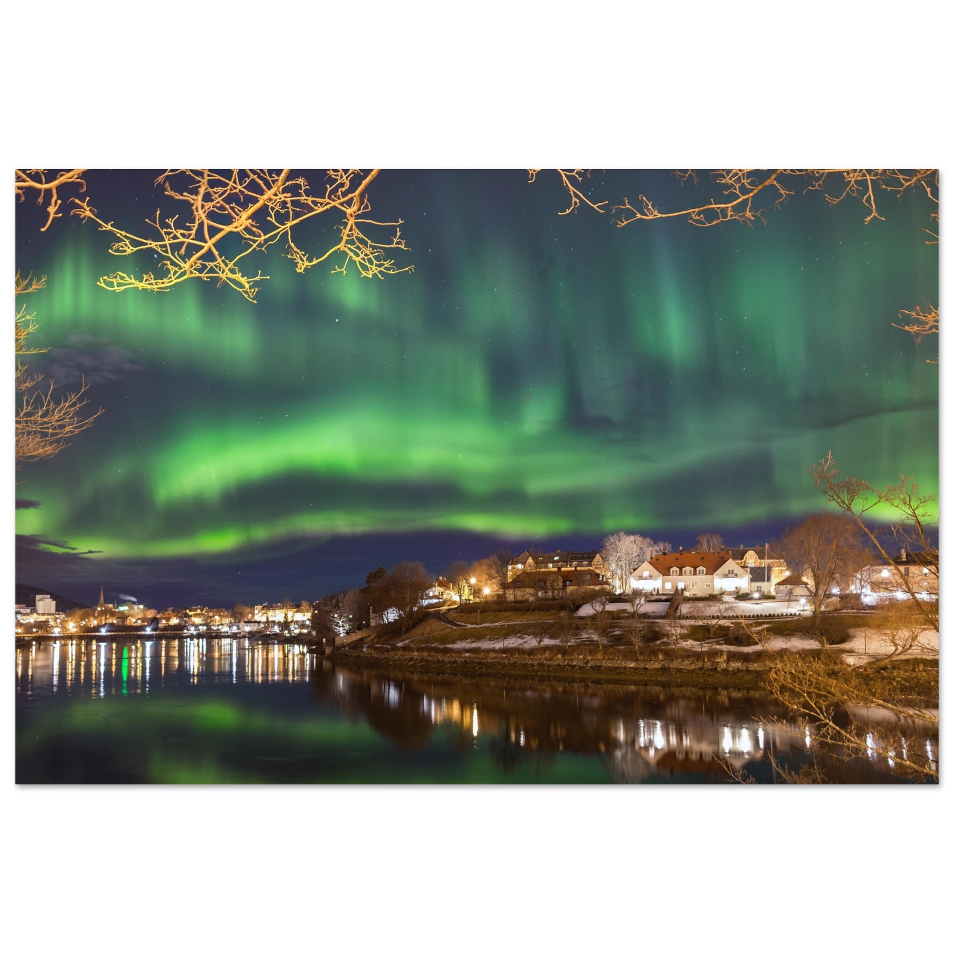 Northern Lights Over Trondheim - Aurora Reflected in Nidelva - Norway wall art print