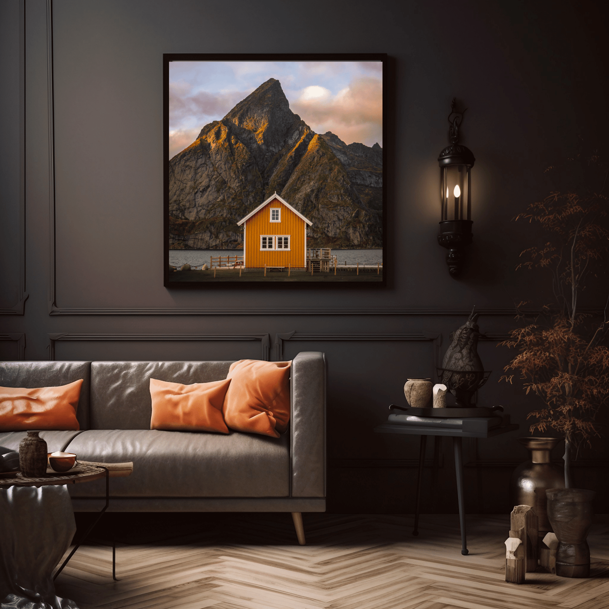 Sakrisøy, Lofoten - Red House and Olstind Mountain - Norway wall art print