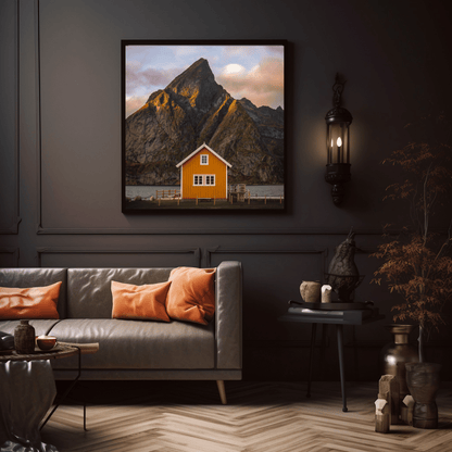Sakrisøy, Lofoten - Red House and Olstind Mountain - Norway wall art print
