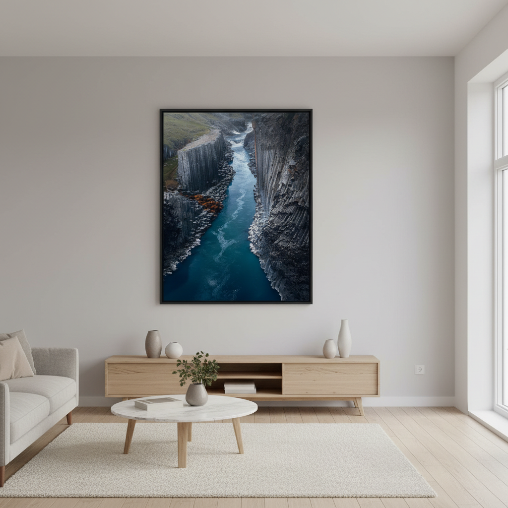 Studlagil Basalt Canyon – Framed interior mockup