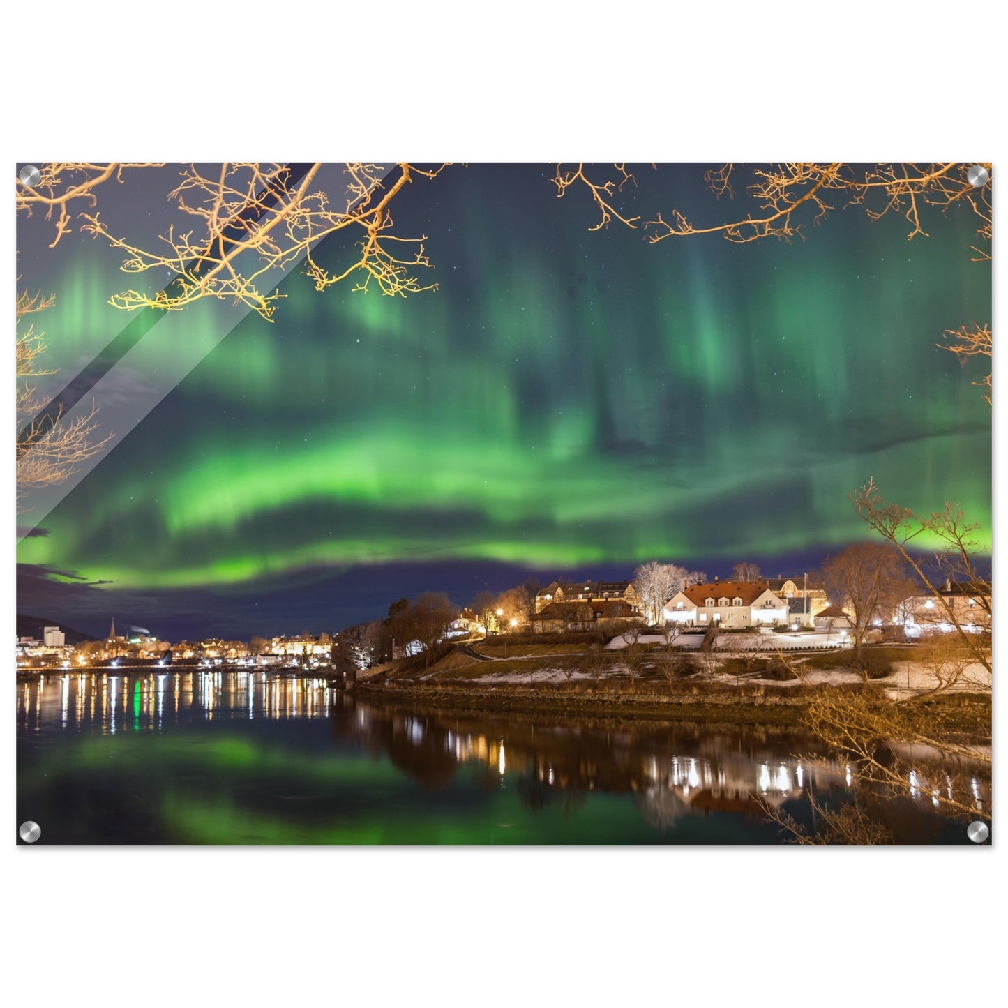 Northern Lights Over Trondheim - Aurora Reflected in Nidelva - fine art photo print