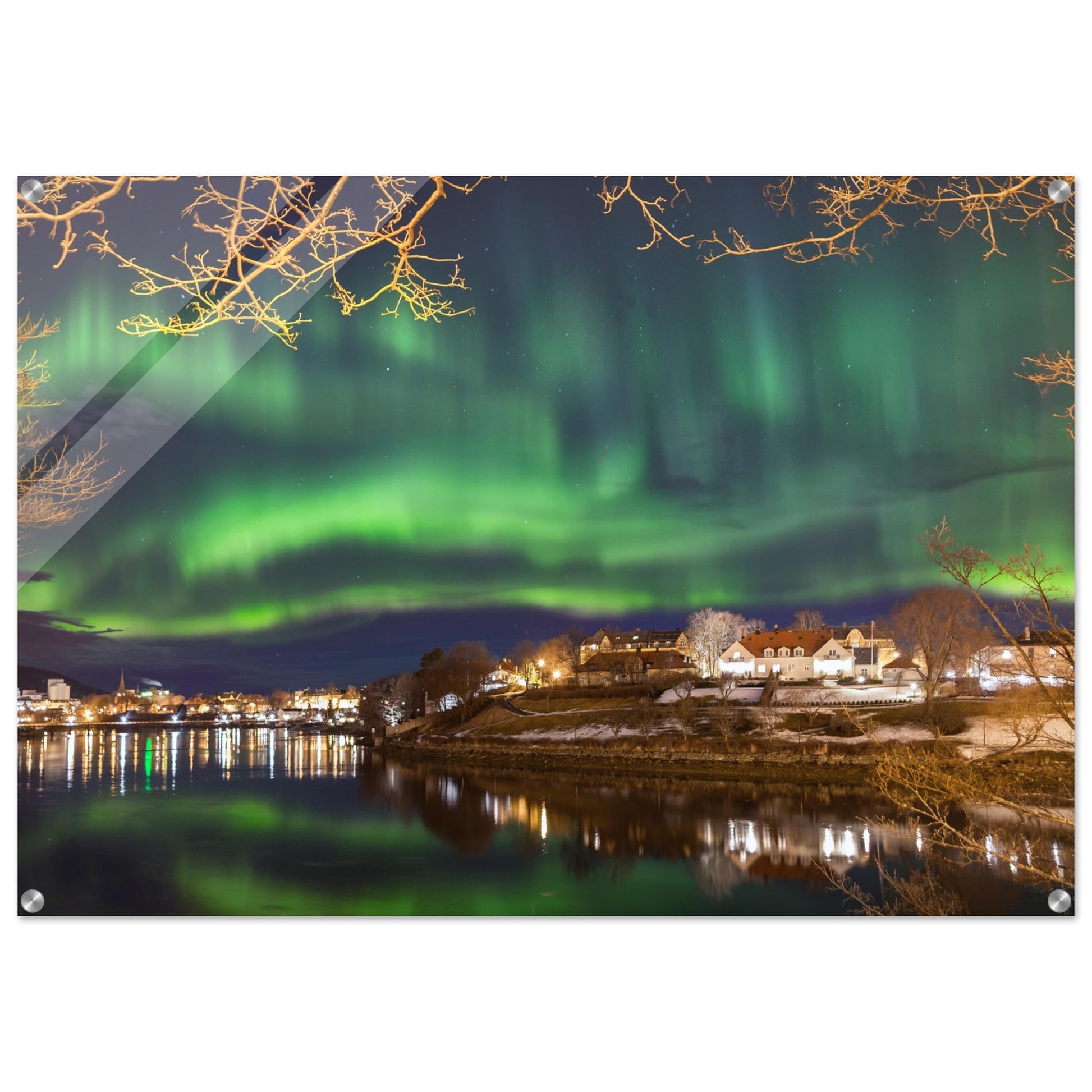 Northern Lights Over Trondheim - Aurora Reflected in Nidelva - fine art photo print