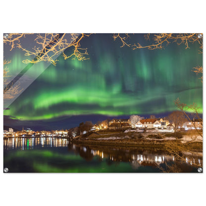 Northern Lights Over Trondheim - Aurora Reflected in Nidelva - fine art photo print