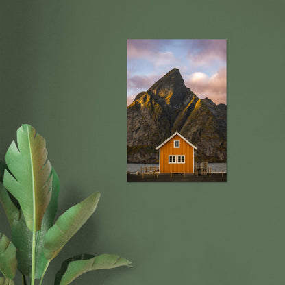 Sakrisøy, Lofoten - Red House and Olstind Mountain - Norwegian landscape photography