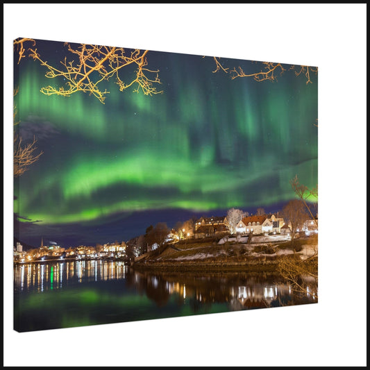 Northern Lights Over Trondheim - Aurora Reflected in Nidelva - Norway wall art print