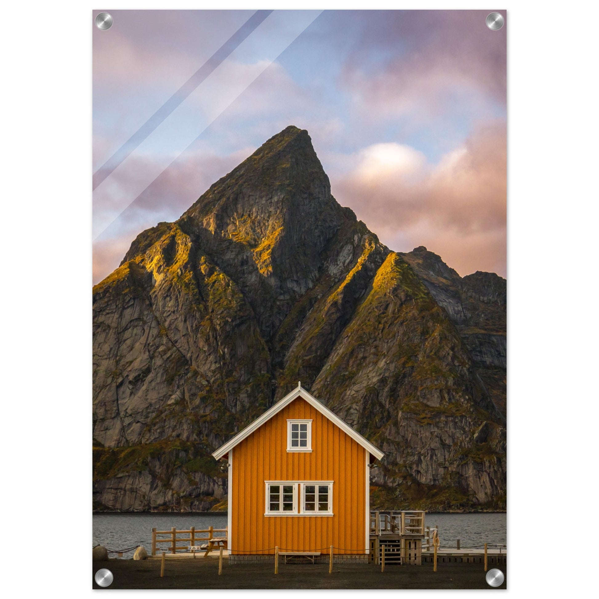Sakrisøy, Lofoten - Red House and Olstind Mountain - Norwegian landscape photography