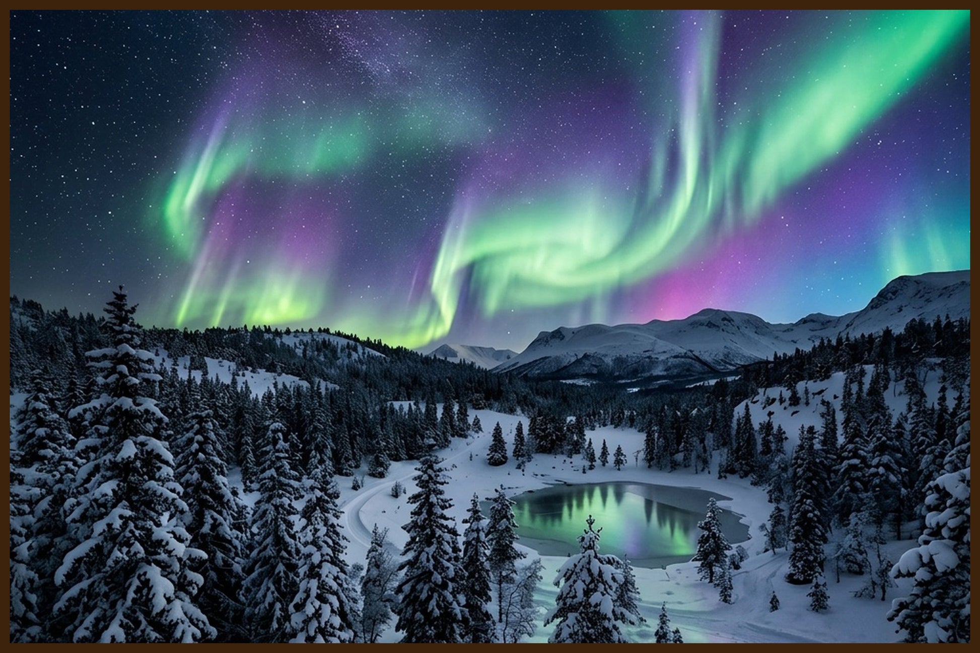 Northern Lights Over Snowy Pine Forest - AI Generated Norway Art - Norway wall art print