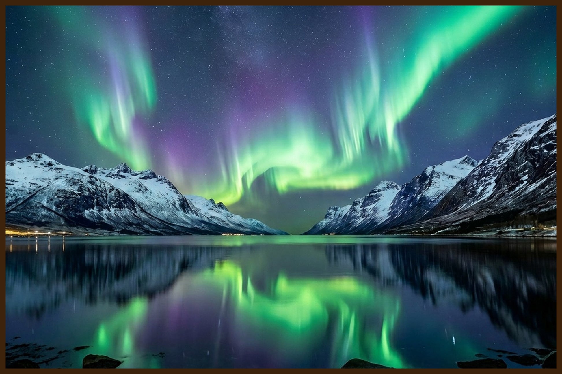 Aurora Over Norwegian Fjord - AI Generated Norway Art - Norway wall art print