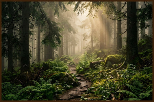 Dark Forest Path in Morning Fog - AI Generated Norway Art - Norway wall art print
