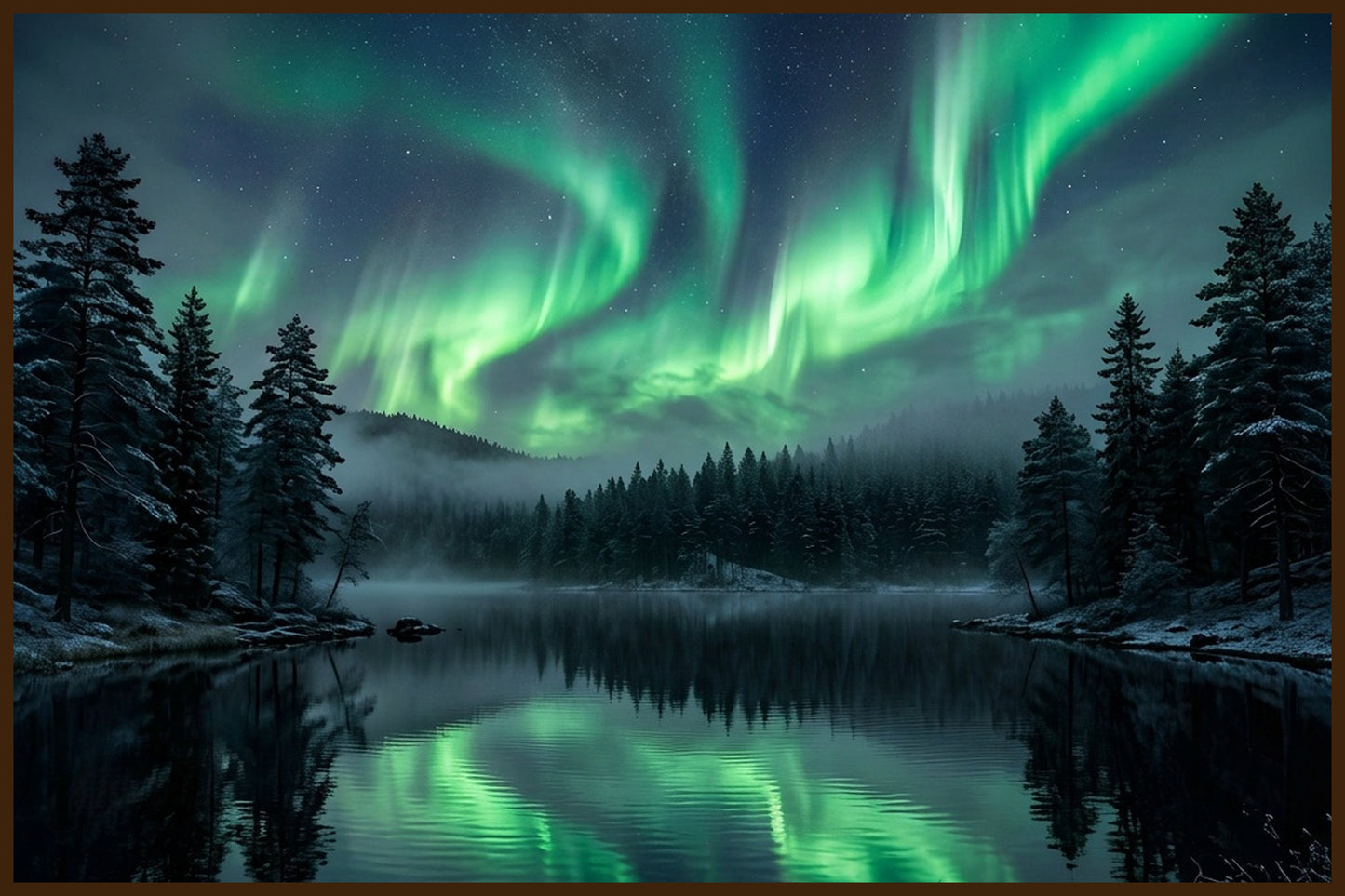 Aurora Over Forest Lake - AI Generated Norway Art - Norway wall art print