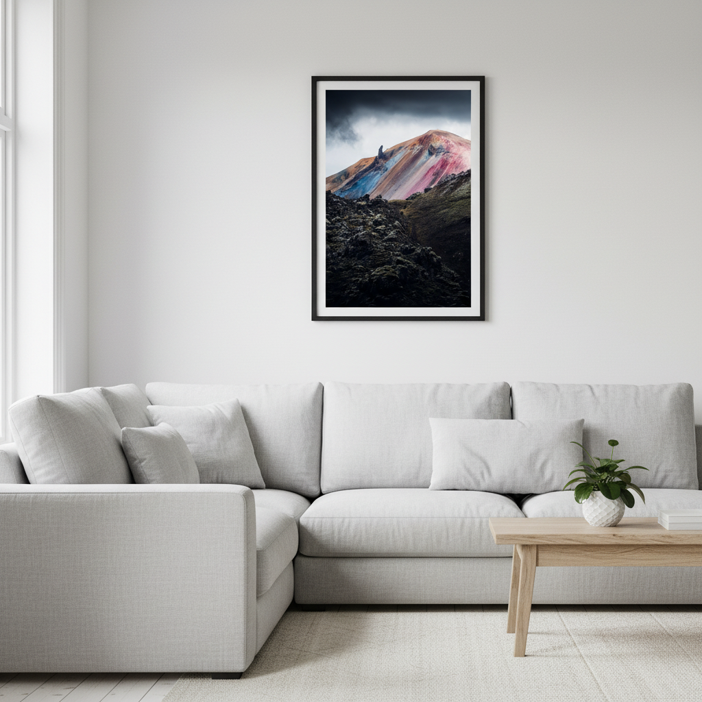 Rainbow Mountains – Framed interior mockup