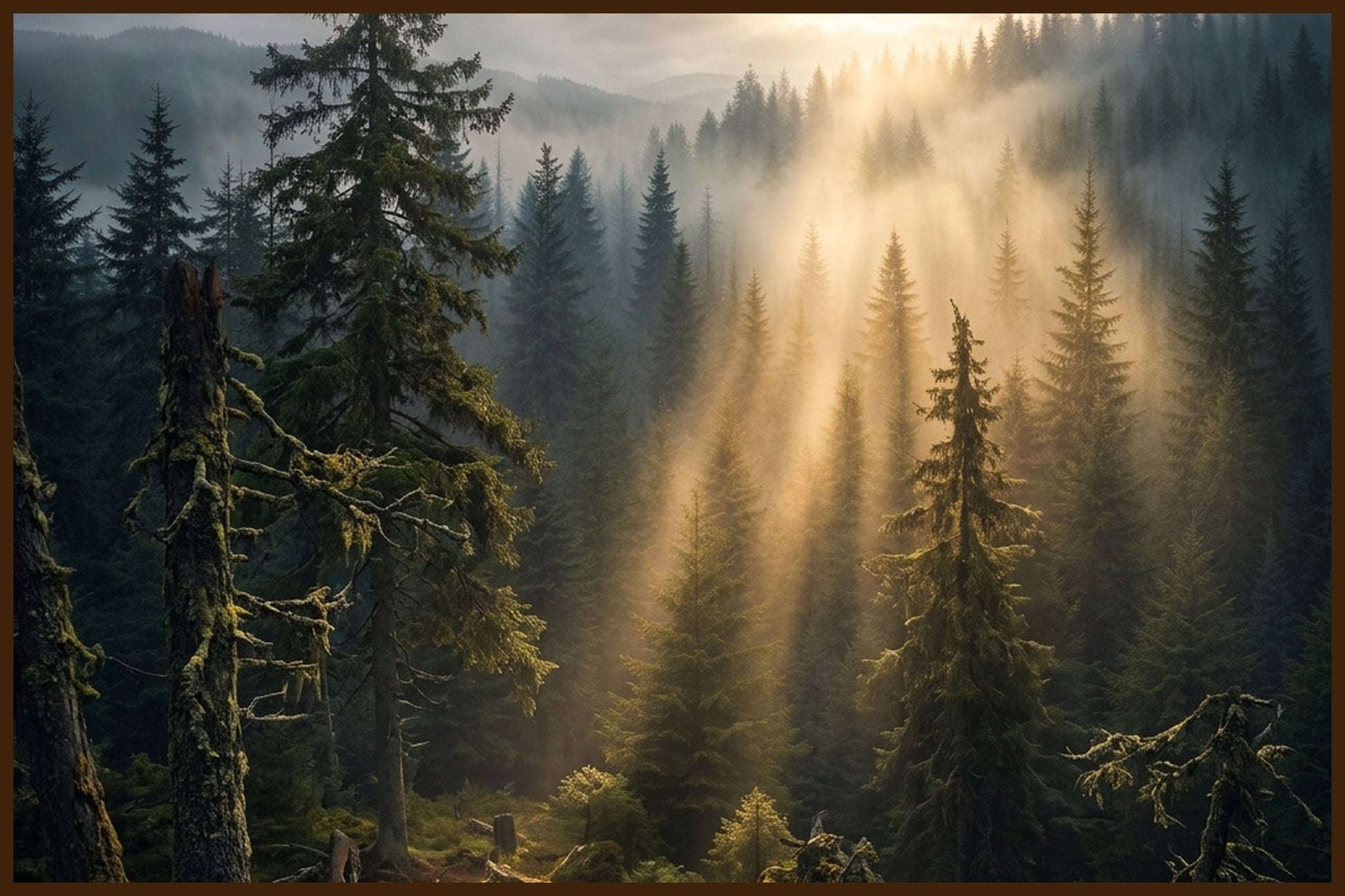 Misty Norwegian Forest III - AI Generated Art Print - Norway wall art print