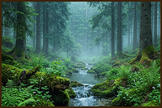 Misty Norwegian Forest V - AI Generated Art Print - Norway wall art print