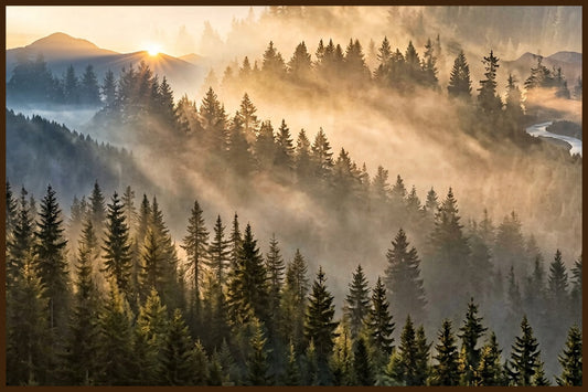 Misty Forest Panorama I - Norwegian Forest AI Art Print - Norway wall art print