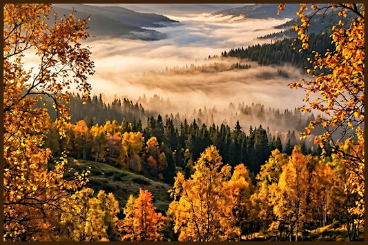 Misty Forest Panorama II - Norwegian Forest AI Art Print - Norway wall art print